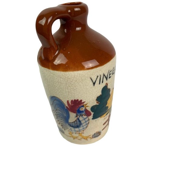 Set of Oil and Vinegar Crocks Cruets 4 3/4"h Rooster Country Theme - Picture 5 of 9